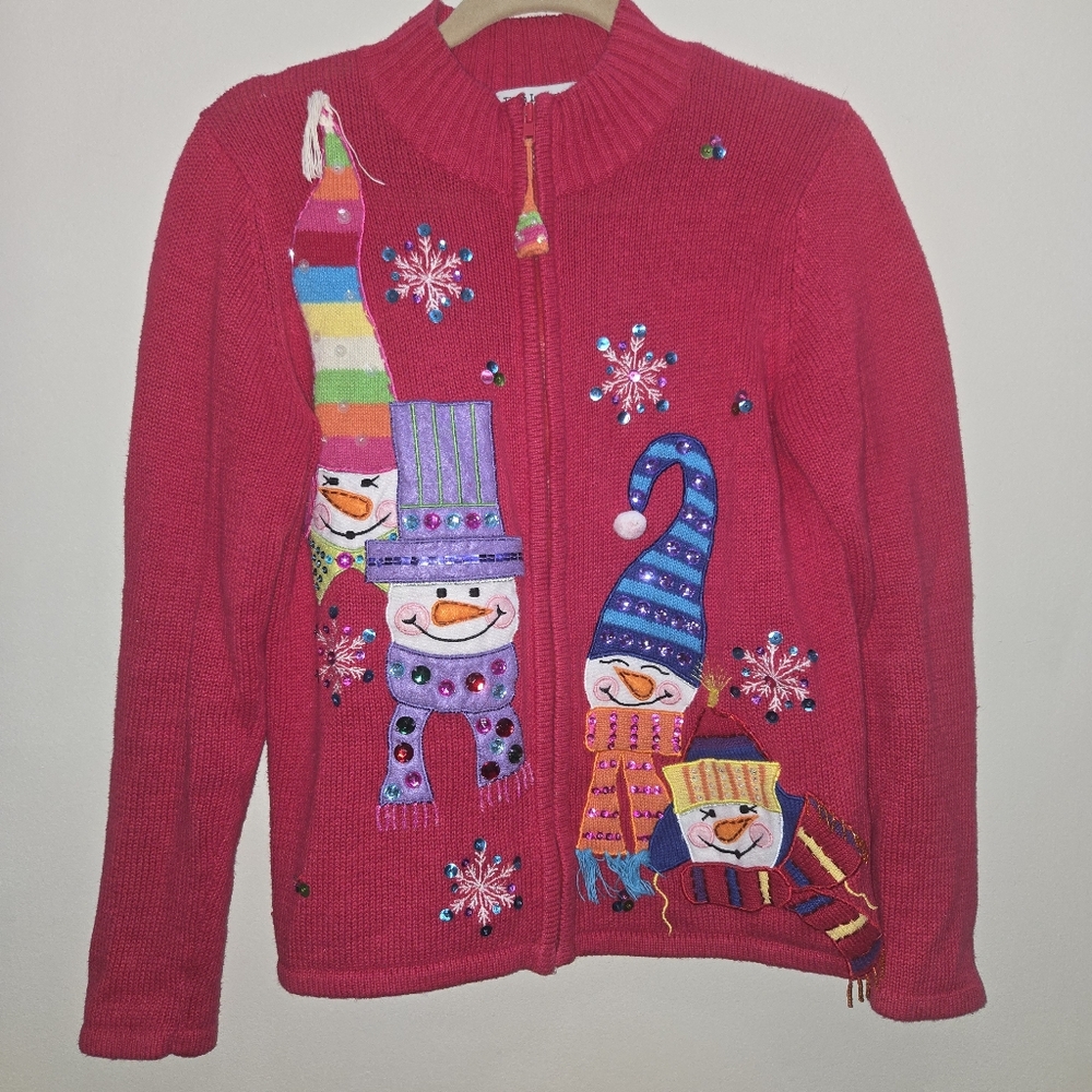 Vintage Tiara Intl Winter Holiday Cardigan Charms [Medium] Embroidered Festive